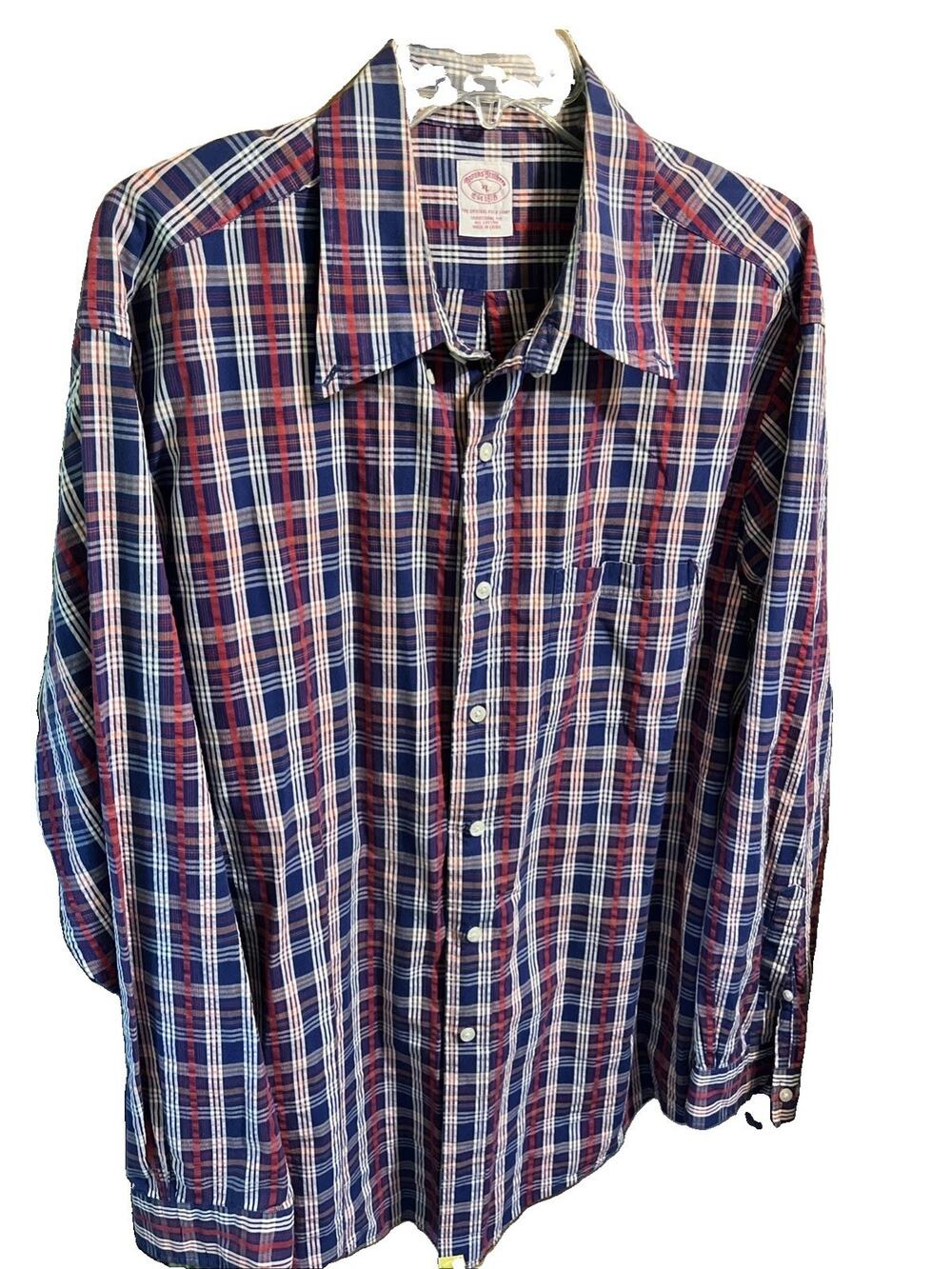 Brooks Brothers Men’s XL Traditional Fit Red Blue Check Dress Long Sleeve Shirt